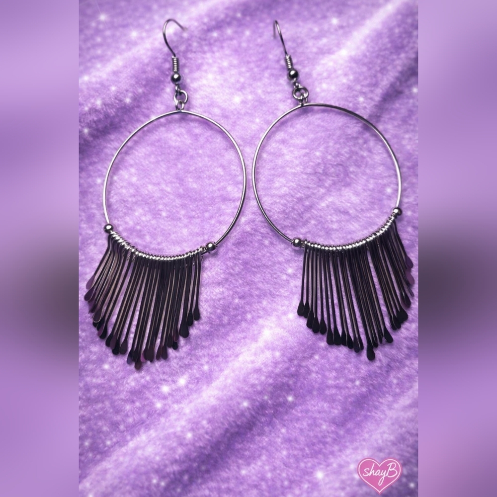 Silver Fringe Hoop Earrings